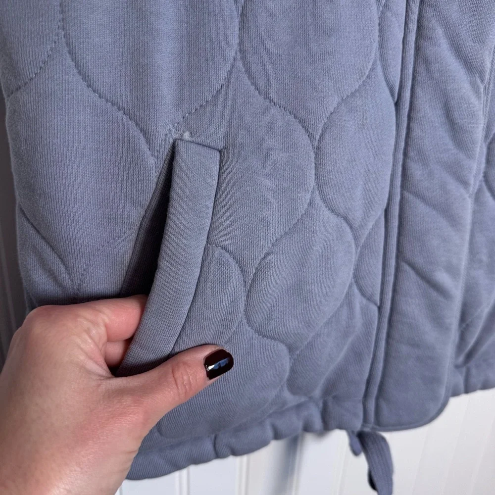 CALIA Quilted Blue Full Zip 100% Cotton Vest Fleece Neckline Women’s Size XS - Picture 3 of 13